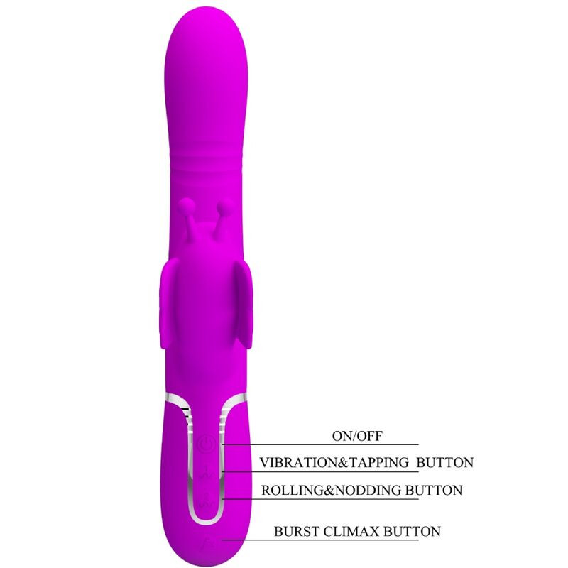 PRETTY LOVE VIBRADOR RABBIT MULTIFUNCION 4 EN 1 MARIPOSA FUCSIA