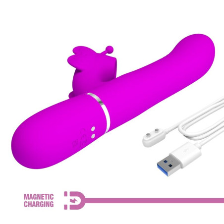 PRETTY LOVE VIBRADOR RABBIT MULTIFUNCION 4 EN 1 MARIPOSA FUCSIA
