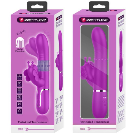 PRETTY LOVE VIBRADOR RABBIT MULTIFUNCION 4 EN 1 MARIPOSA FUCSIA