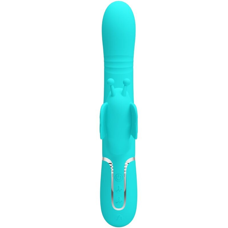 PRETTY LOVE VIBRADOR RABBIT MULTIFUNCION 4 EN 1 MARIPOSA VERDE AGUA