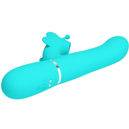 PRETTY LOVE VIBRADOR RABBIT MULTIFUNCION 4 EN 1 MARIPOSA VERDE AGUA
