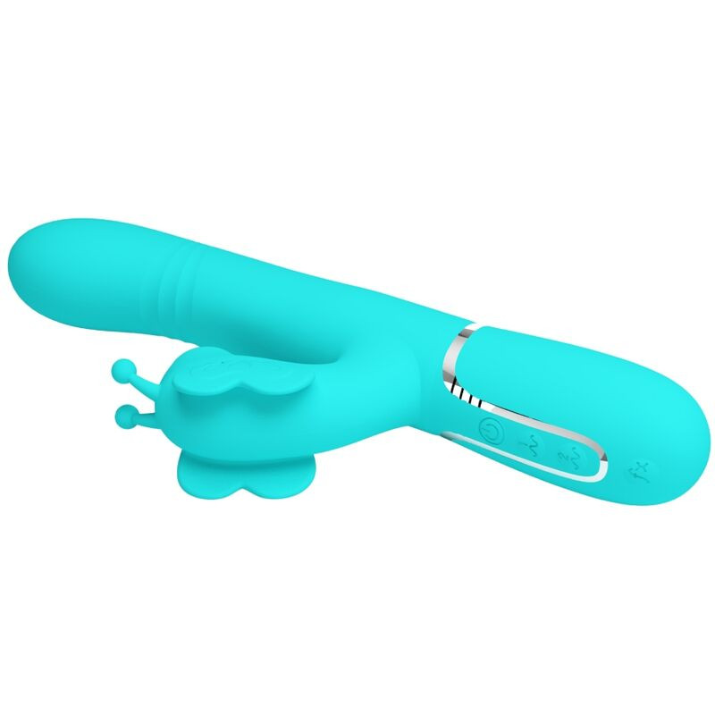 PRETTY LOVE VIBRADOR RABBIT MULTIFUNCION 4 EN 1 MARIPOSA VERDE AGUA