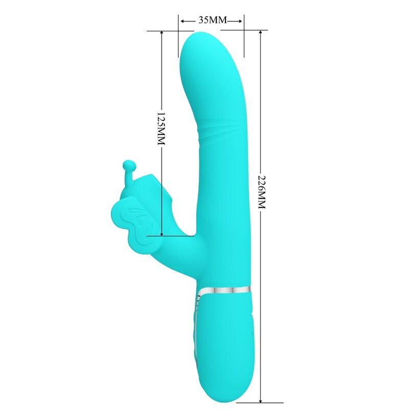 PRETTY LOVE VIBRADOR RABBIT MULTIFUNCION 4 EN 1 MARIPOSA VERDE AGUA