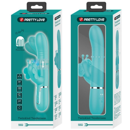 PRETTY LOVE VIBRADOR RABBIT MULTIFUNCION 4 EN 1 MARIPOSA VERDE AGUA