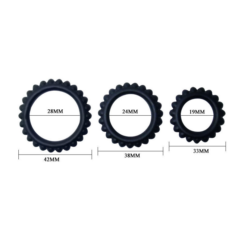 BAILE TITAN SET 3 PCS COCK RING BLACK 28 24 19 CM