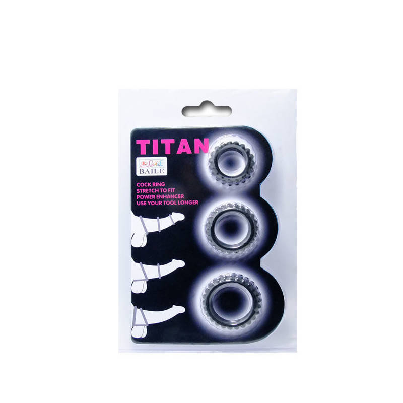 BAILE TITAN SET 3 PCS COCK RING BLACK 28 24 19 CM