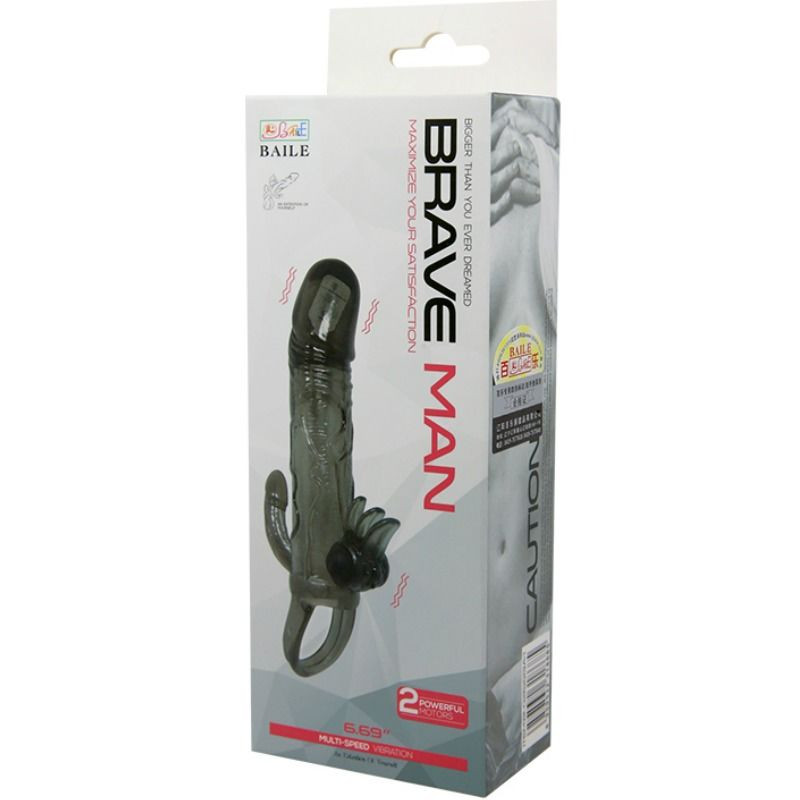 BAILE BRAVE MAN FUNDA PENE ANAL Y CLITORIS VIBRADOR 165 CM NEGRO