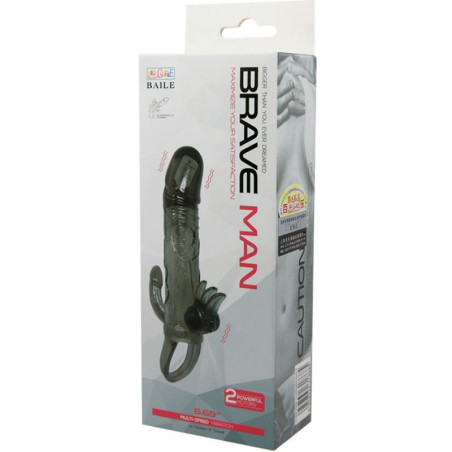 BAILE BRAVE MAN FUNDA PENE ANAL Y CLITORIS VIBRADOR 165 CM NEGRO
