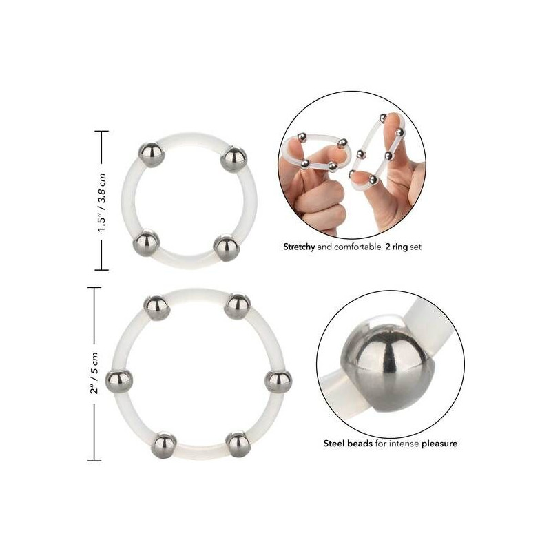 CALEXOTICS KIT DE 2 UDS ANILLO DE SILICONA CON CUENTAS DE ACERO