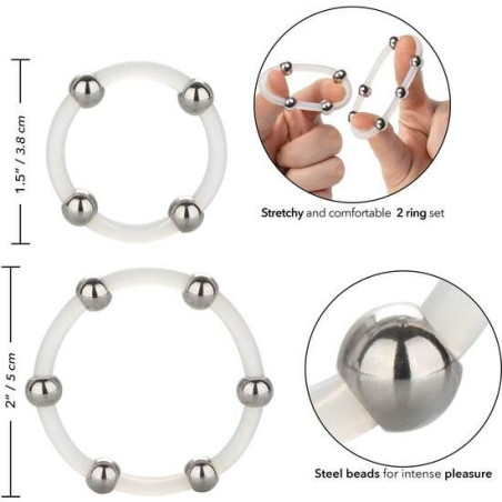 CALEXOTICS KIT DE 2 UDS ANILLO DE SILICONA CON CUENTAS DE ACERO