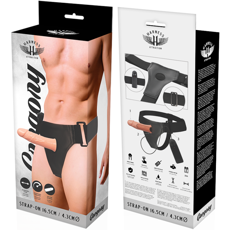 HARNESS ATTRACTION ARNES HUECO GREGORY CON VIBRADOR 165 CM O 43 CM