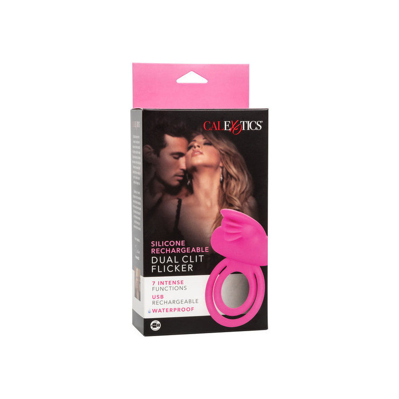 CALEXOTICS DUAL CLIT FLICKER ENHANCER DOBLE ANILLO VIBRADOR DE SILICONA ROSA