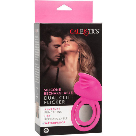 CALEXOTICS DUAL CLIT FLICKER ENHANCER DOBLE ANILLO VIBRADOR DE SILICONA ROSA