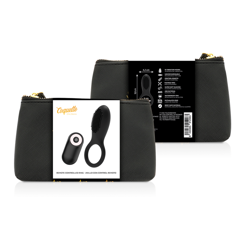 COQUETTE CHIC DESIRE ANILLO VIBRADOR CONTROL REMOTO RECARGABLE NEGRO GOLD