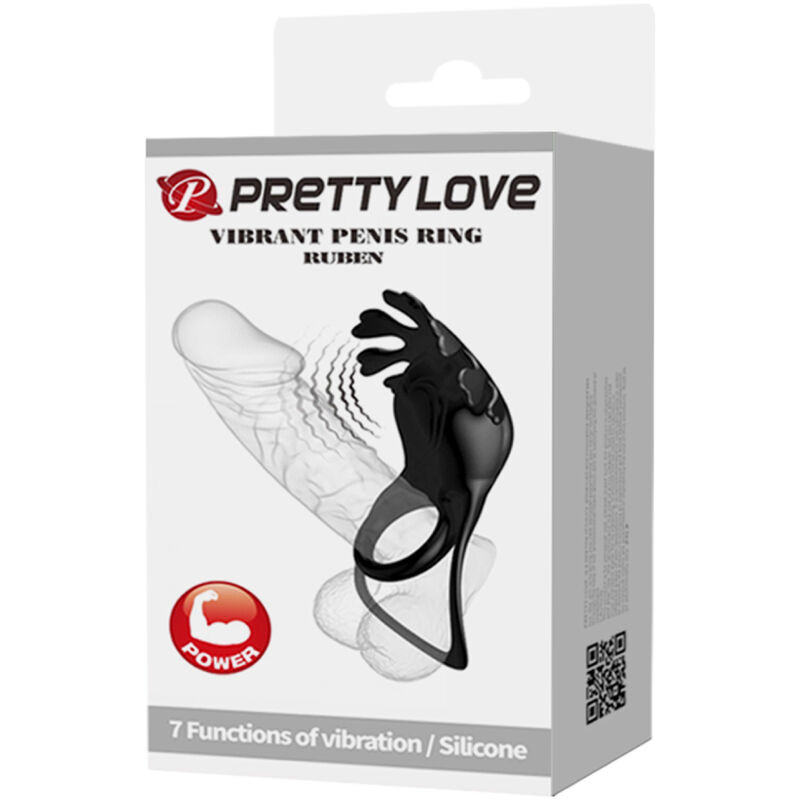 PRETTY LOVE RUBEN ANILLO VIBRADOR 7 VIBRACIONES SILICONA NEGRO