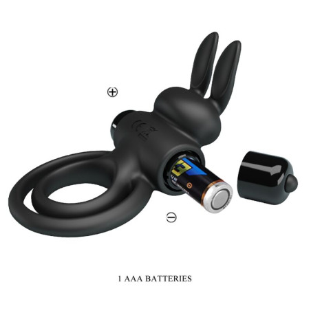 PRETTY LOVE ANILLO VIBRADOR III CONEJO PARA PENE NEGRO
