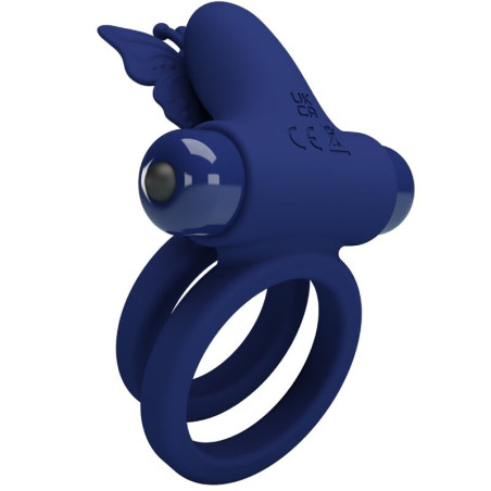 PRETTY LOVE JAMELE DOBLE ANILLO CON VIBRACION ESTIMULADOR MARIPOSA AZUL