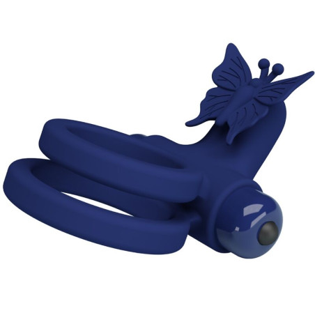 PRETTY LOVE JAMELE DOBLE ANILLO CON VIBRACION ESTIMULADOR MARIPOSA AZUL