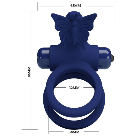 PRETTY LOVE JAMELE DOBLE ANILLO CON VIBRACION ESTIMULADOR MARIPOSA AZUL