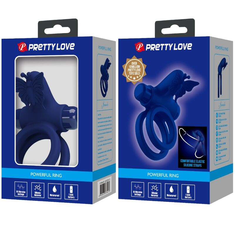 PRETTY LOVE JAMELE DOBLE ANILLO CON VIBRACION ESTIMULADOR MARIPOSA AZUL