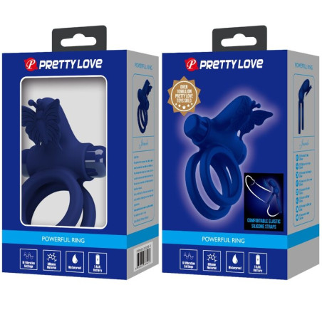 PRETTY LOVE JAMELE DOBLE ANILLO CON VIBRACION ESTIMULADOR MARIPOSA AZUL