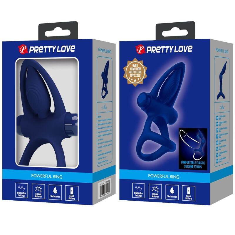 PRETTY LOVE MAT DOBLE ANILLO CON VIBRACION ESTIMULADOR AZUL