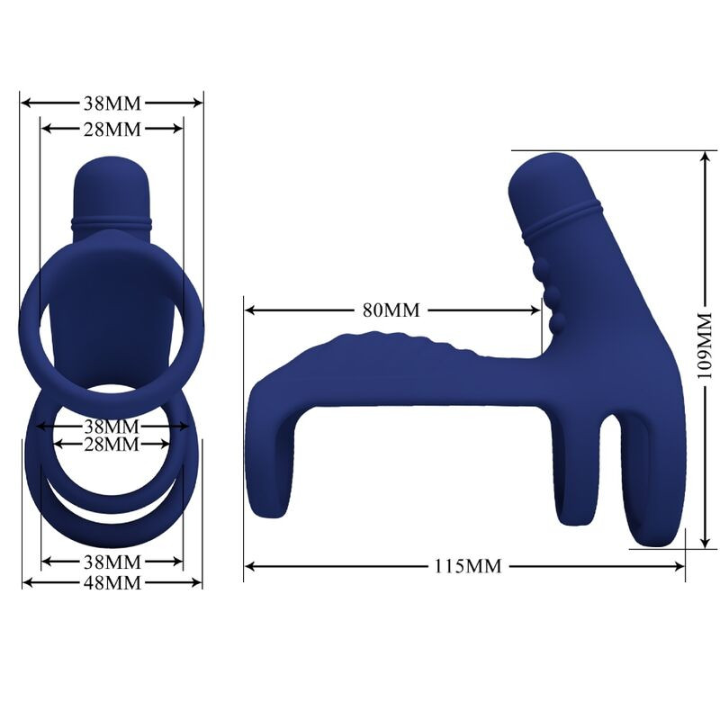 PRETTY LOVE ELISH ANILLO VIBRADOR CON EXTENSION AZUL