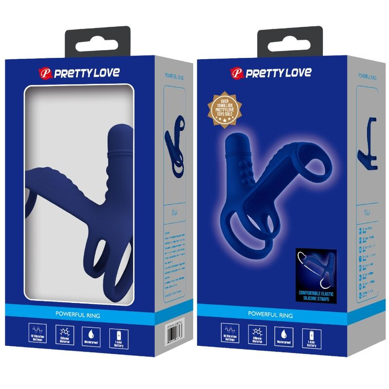 PRETTY LOVE ELISH ANILLO VIBRADOR CON EXTENSION AZUL