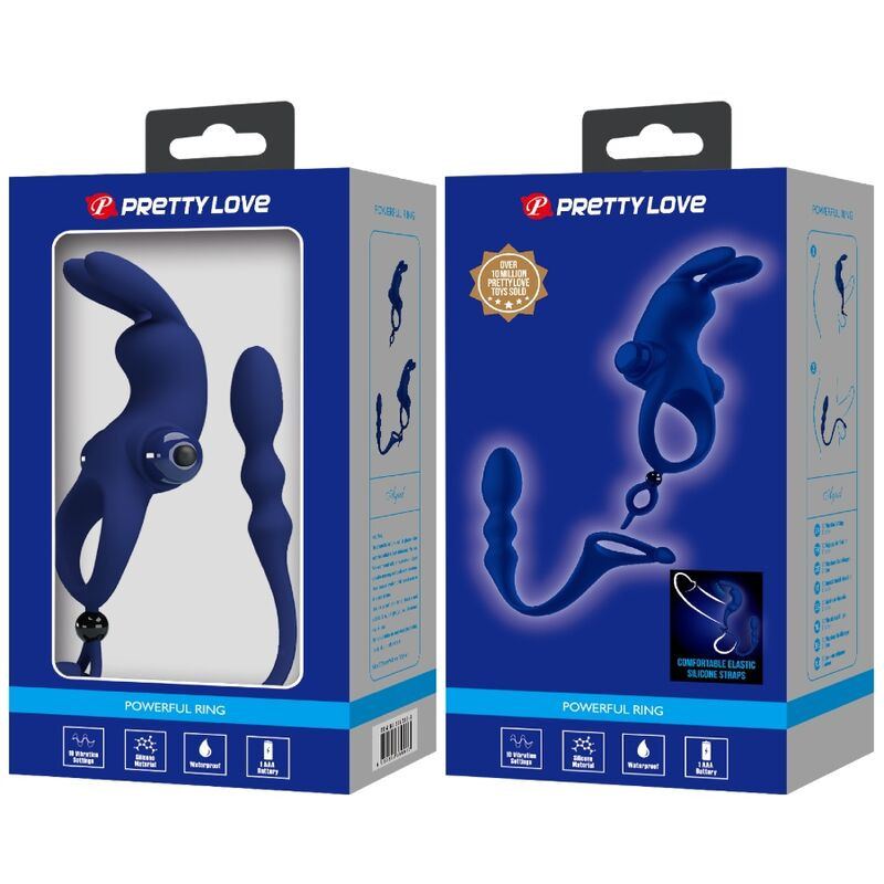 PRETTY LOVE AYAD ANILLO VIBRADOR RABBIT CON PLUG AZUL