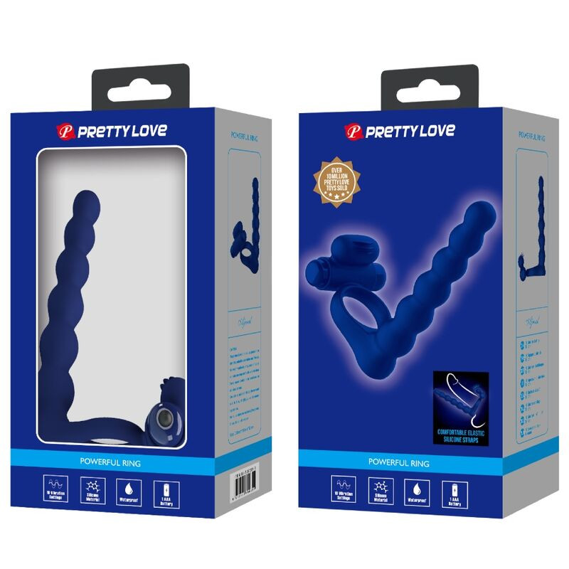 PRETTY LOVE AJMAL ANILLO VIBRADOR CON PLUG AZUL