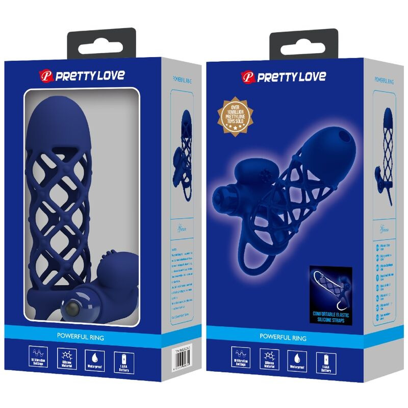 PRETTY LOVE GIANN ANILLO VIBRADOR CON FUNDA DE SILICONA AZUL
