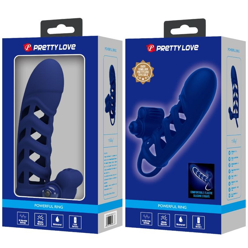 PRETTY LOVE ALTAF ANILLO VIBRADOR CON FUNDA DE SILICONA AZUL