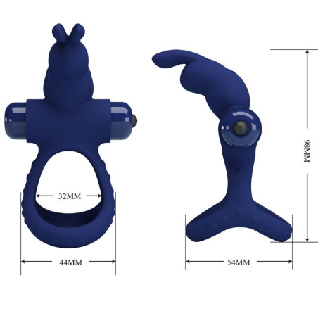 PRETTY LOVE LUCHITO DOBLE ANILLO VIBRADOR RABBIT AZUL