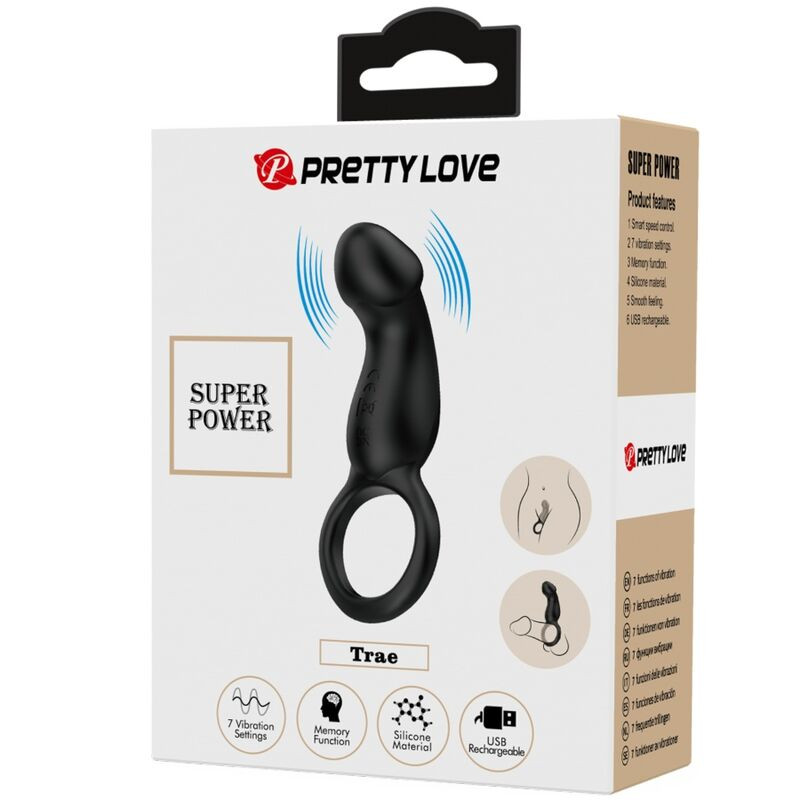 PRETTY LOVE TRAE ANILLO VIBRADOR CON ESTIMULADOR NEGRO