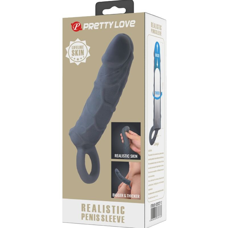 PRETTY LOVE FUNDA DE PENE DE PIEL REALISTICA GRIS OSCURO