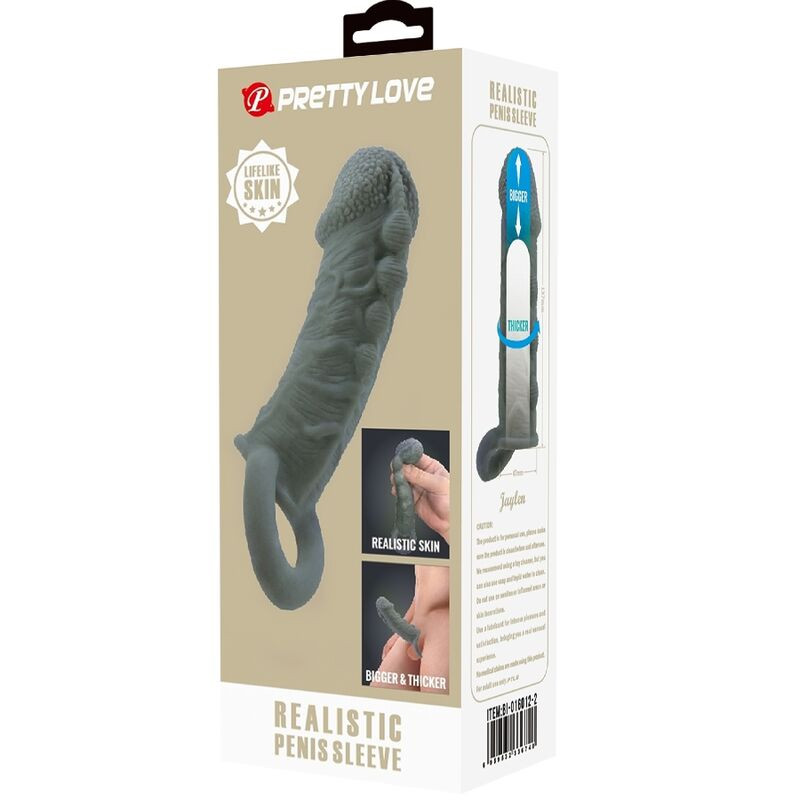 PRETTY LOVE FUNDA REALISTICA ALARGADORA Y RETARDANTE PARA PENE GRIS