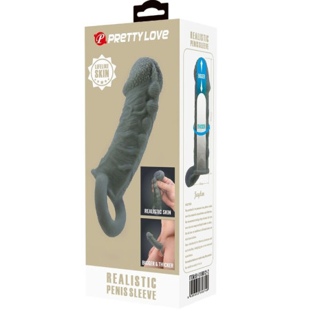 PRETTY LOVE FUNDA REALISTICA ALARGADORA Y RETARDANTE PARA PENE GRIS