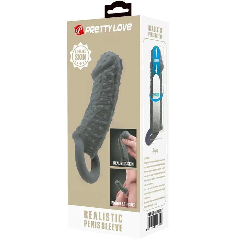 PRETTY LOVE FUNDA REALISTICA ALARGADORA Y RETARDANTE PARA PENE MODELO 2 GRIS