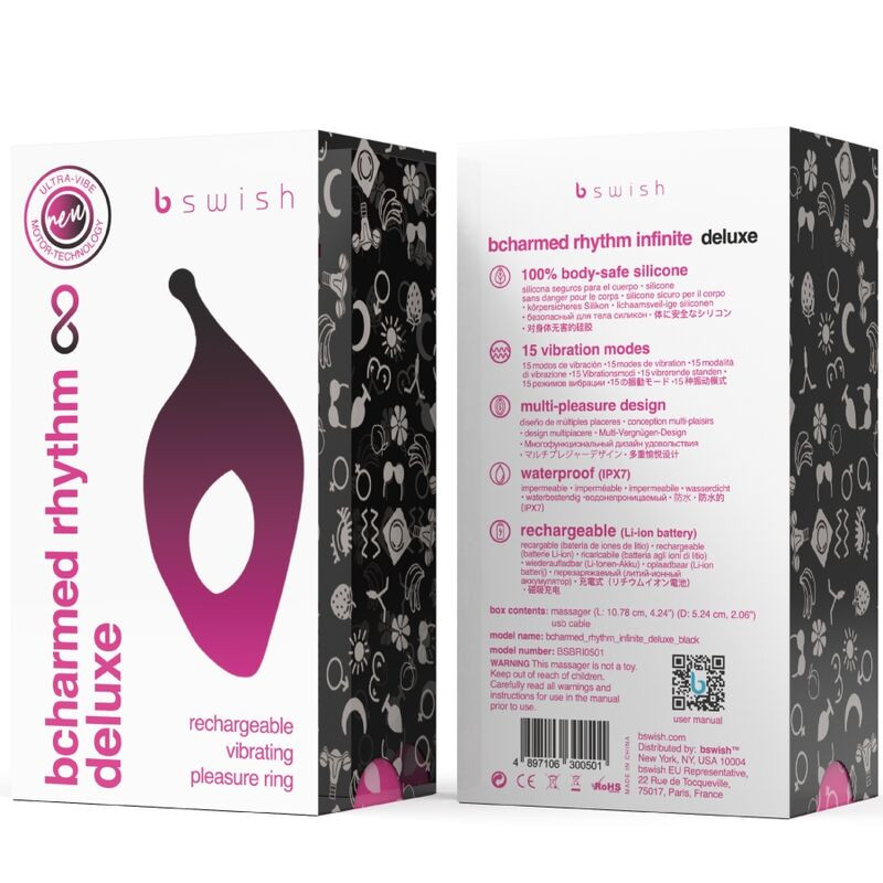 B SWISH BCHARMED RHYTHM INFINITE DELUXE ANILLO PARA PENE 15 VIBRACIONES NEGRO