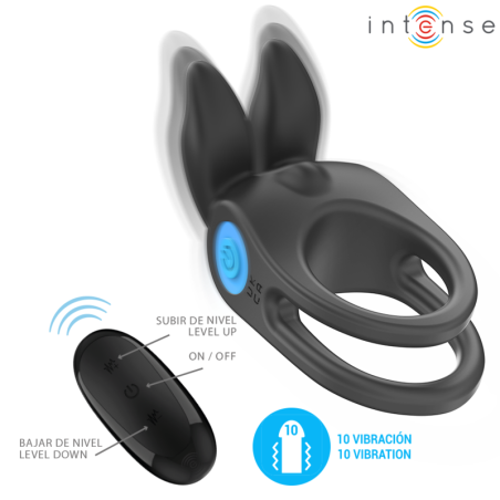 INTENSE SAM ANILLO DOBLE VIBRADOR PENE 10 VIBRACIONES NEGRO
