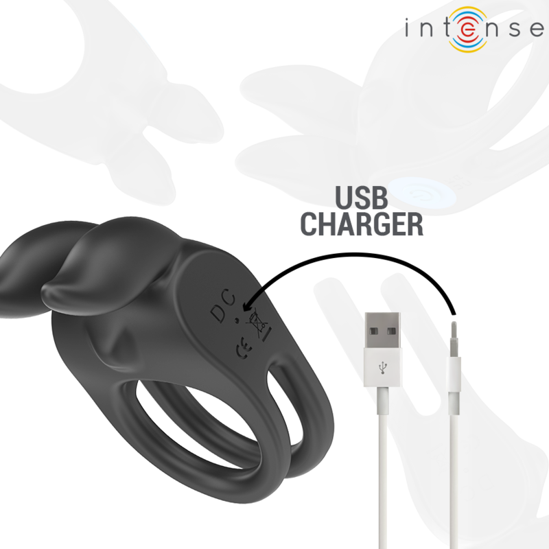 INTENSE SAM ANILLO DOBLE VIBRADOR PENE 10 VIBRACIONES NEGRO