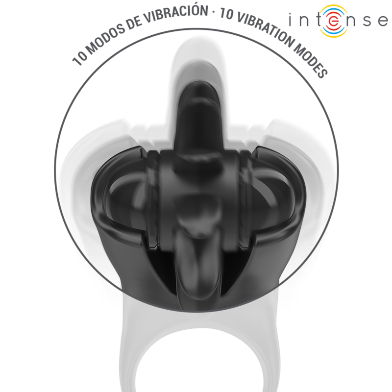 INTENSE MABEL ANILLO VIBRADOR 10 VIBRACIONES CON ESTIMULADOR DE CLITORIS NEGRO