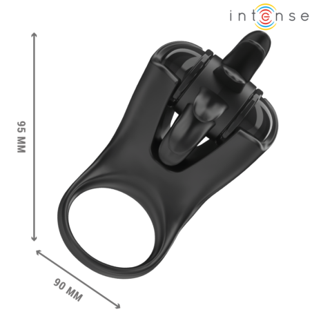 INTENSE MABEL ANILLO VIBRADOR 10 VIBRACIONES CON ESTIMULADOR DE CLITORIS NEGRO