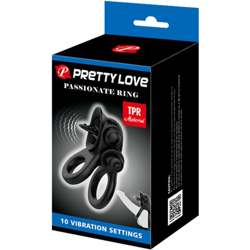 PRETTY LOVE PASSIONATE RING DOBLE ANILLO VIBRADOR ESTIMULADOR CLITORIS NEGRO