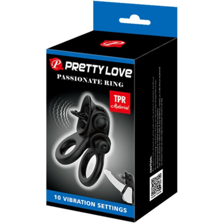 PRETTY LOVE PASSIONATE RING DOBLE ANILLO VIBRADOR ESTIMULADOR CLITORIS NEGRO