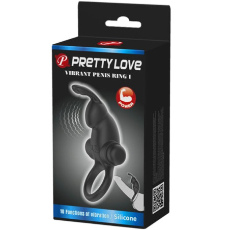 PRETTY LOVE ANILLO VIBRADOR ESTIMULADOR RABBIT CLITORIS 10 VIBRACIONES NEGRO