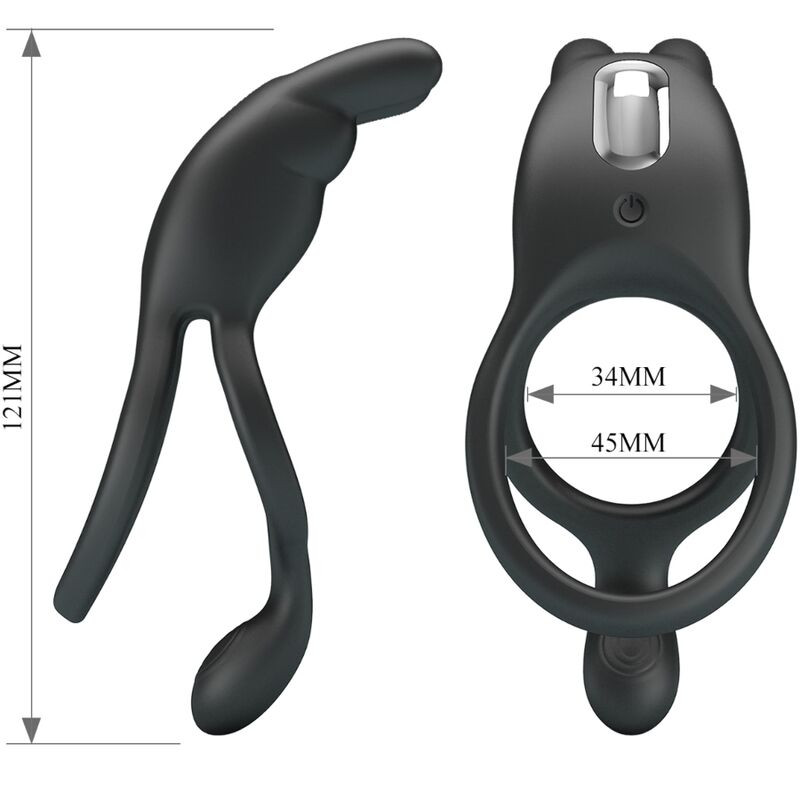 PRETTY LOVE SETH DOBLE ANILLO VIBRADOR RABBIT 7 VIBRACIONES NEGRO