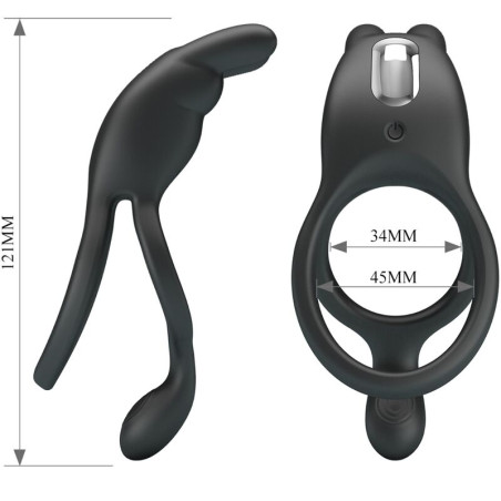 PRETTY LOVE SETH DOBLE ANILLO VIBRADOR RABBIT 7 VIBRACIONES NEGRO