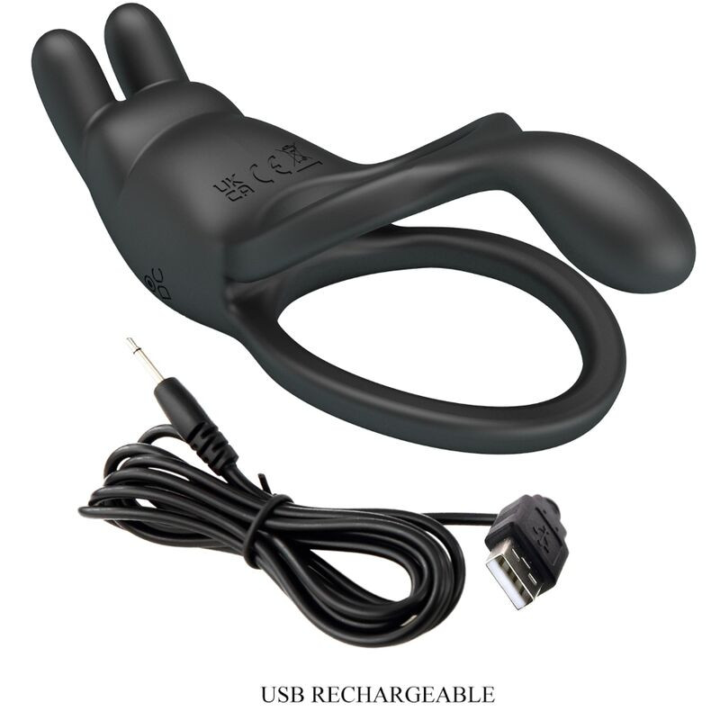 PRETTY LOVE SETH DOBLE ANILLO VIBRADOR RABBIT 7 VIBRACIONES NEGRO