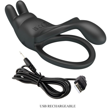 PRETTY LOVE SETH DOBLE ANILLO VIBRADOR RABBIT 7 VIBRACIONES NEGRO
